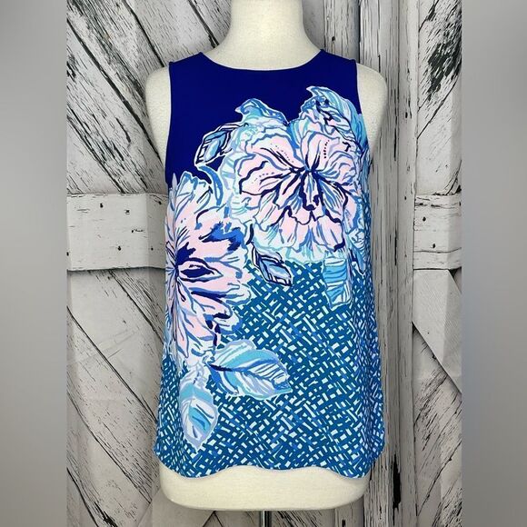 Lilly Pulitzer Blue Floral Tank Top S - Picture 3 of 7